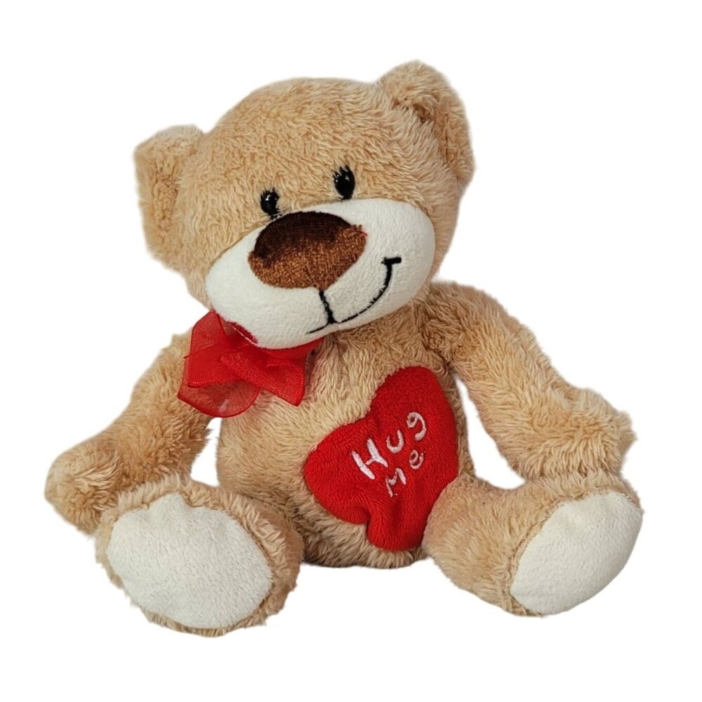 Valentine's Day Hug Me Classic Bear Plush Brown 7" Embroider Heart Smiling